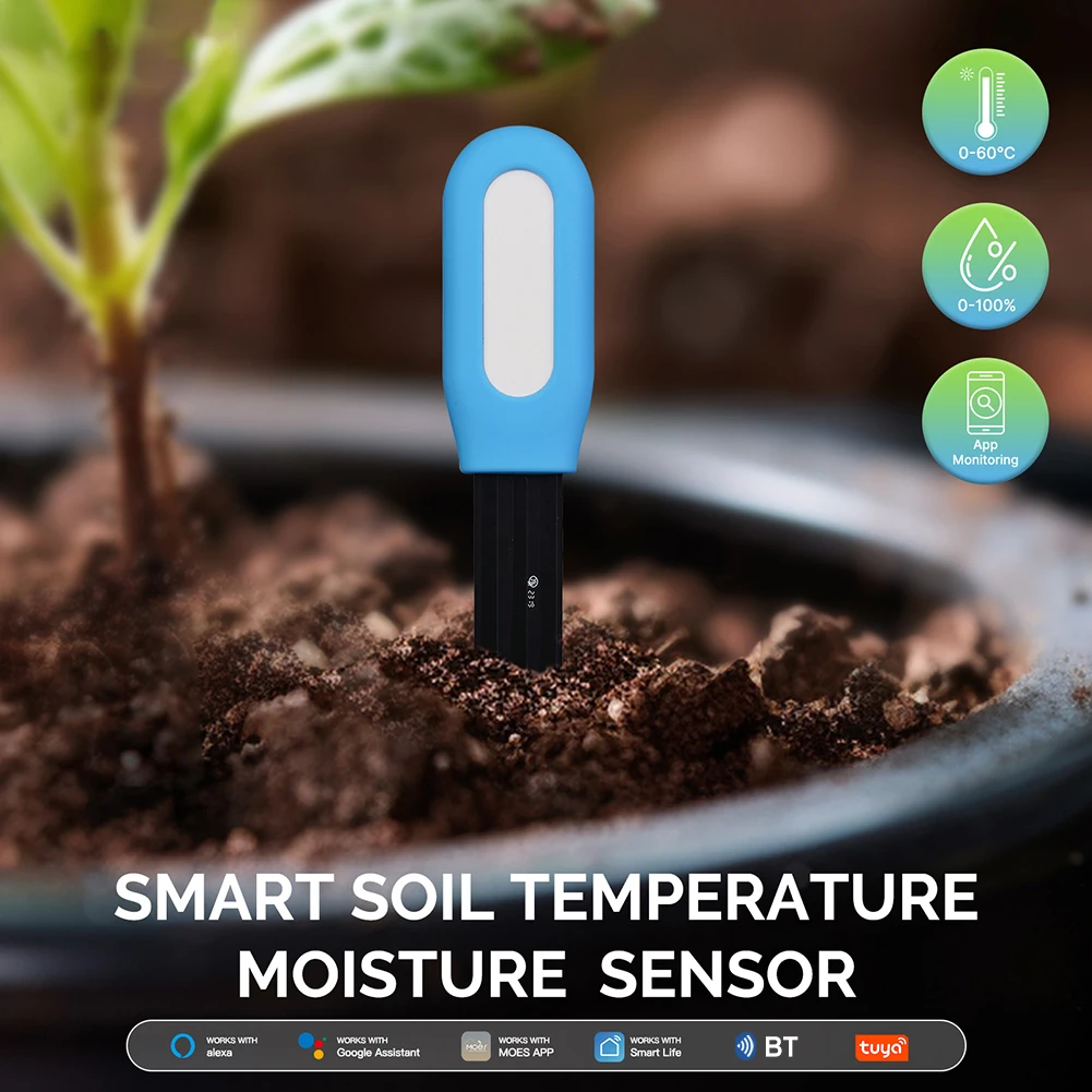 جهاز اختبار التربة الذكي مستشعر درجة الحرارة والرطوبة الرقمي المقاوم للماء مقياس الرطوبة الحراري كاشف الري الآلي للحديقة