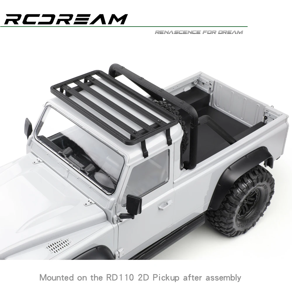 KXRC & RCDream 2-Door Pickup Truck Cremalheira de bagagem, gaiola traseira Bucket Roll para 1:10 RC Crawler Car, RD110, peças do corpo Shell