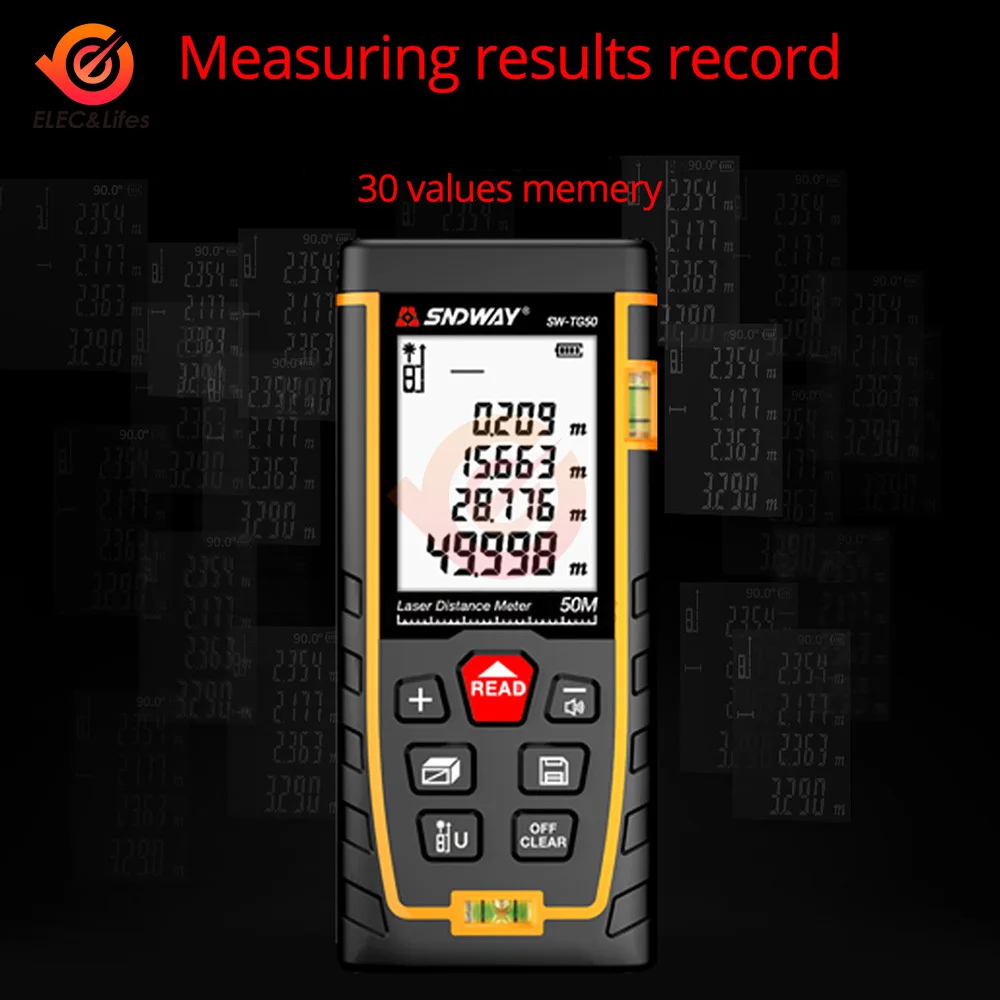 SW-TG50 Laser Distance Gauge Red Light Emitter 50m Digital Measuring Device Handheld Level Measuring Tool