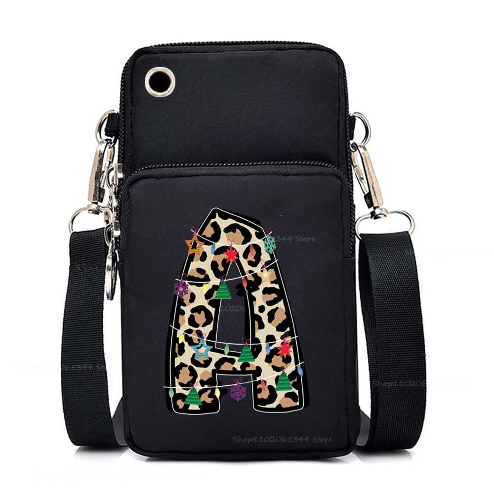 Small Shoulder Bags Christmas Leopard Print Alphabet A-Z Women Mini Mobile Phone Bags Female Vintage Letter New CrossBody Bag