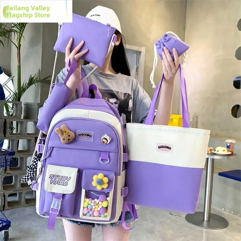

2026 New Style Backpack Set for Elementary And Middle School Students High Aesthetic Dual Shoulder Bag Trendy Five Piece Set