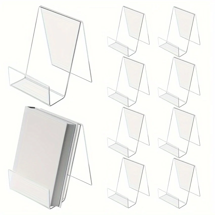 

10pcs Acrylic Bookends - Clear PMMA Display Stands for Books, Notebooks, Magazines - Durable Book Racks for Home, Library Decor