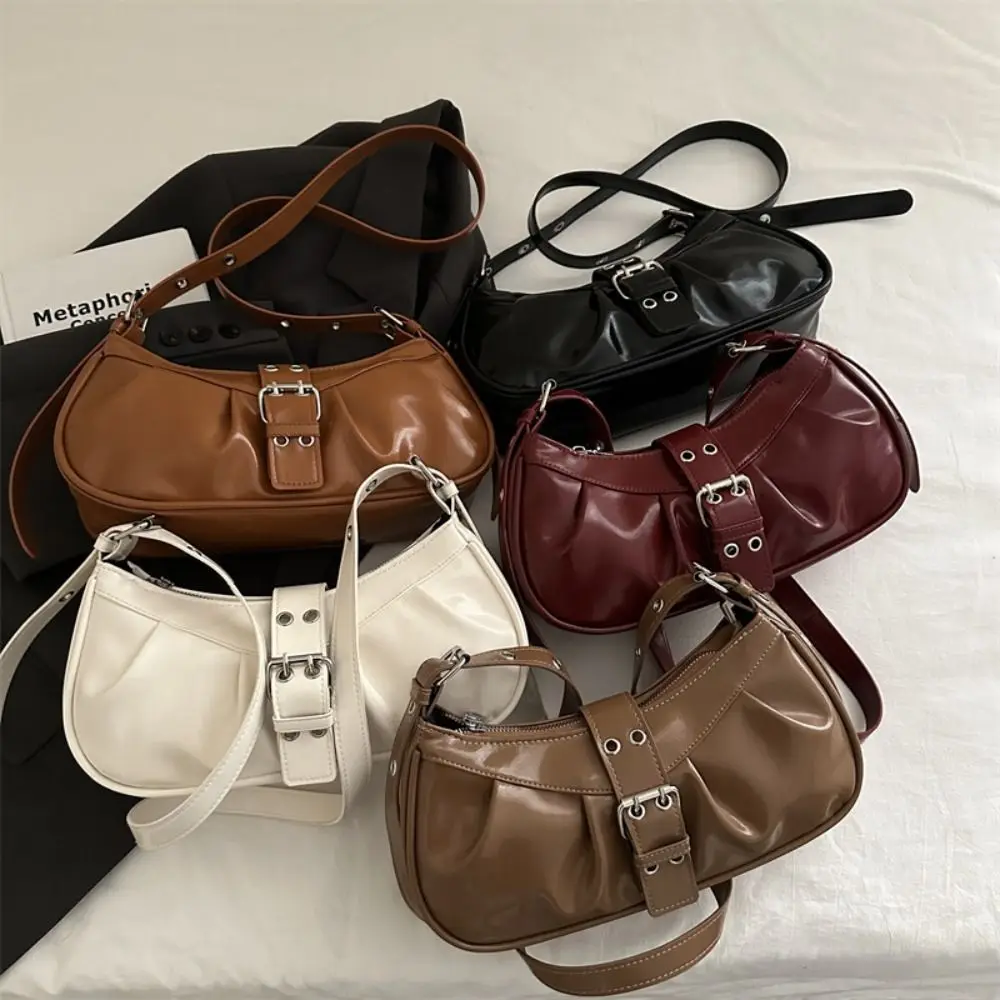 

Casual Designer Buckle Armpit Bag Vintage Pu Leather Y2k Shoulder Bag Gothic Cross Body Spicy Girl Handbag Women