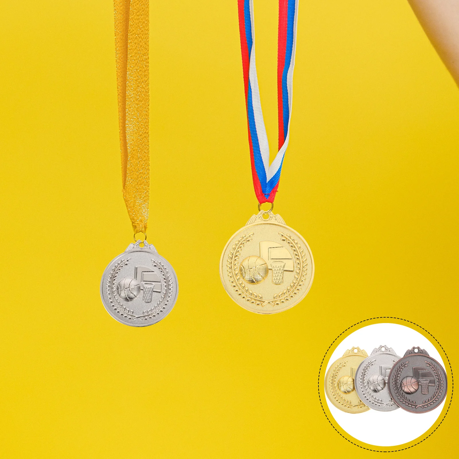 

3 Pcs Gold Medal Basketball Competition Award Medals Silver Bronze Champions Metal