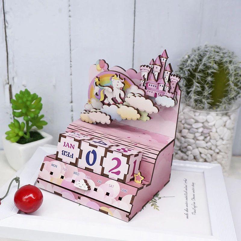 DIY Assembly 3D Wooden Puzzle Perpetual Calendar Castle Model - Desktop Decor Birthday Christmas Gift for Girls Who Love Crafts