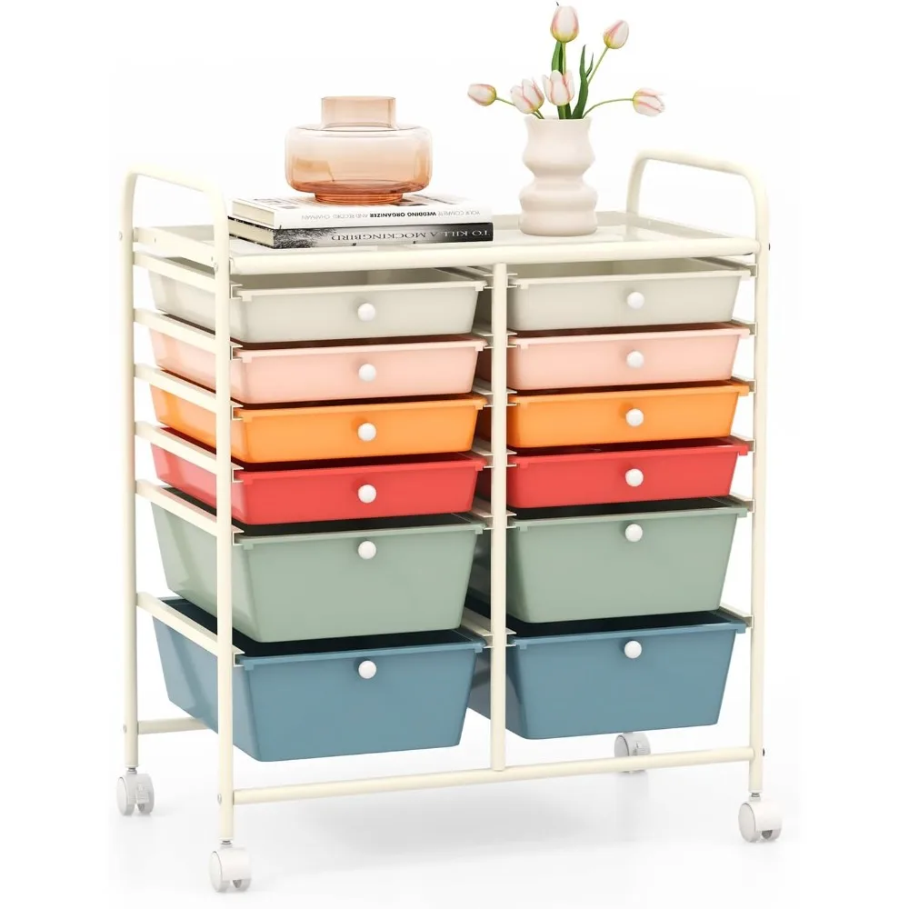 عربة تخزين دوارة مكونة من 12 درجًا من GOFLAME، منظم متعدد الأغراض مع درجين بلاستيكيين، عربة أدوات متنقلة مع C قابلة للقفل #1