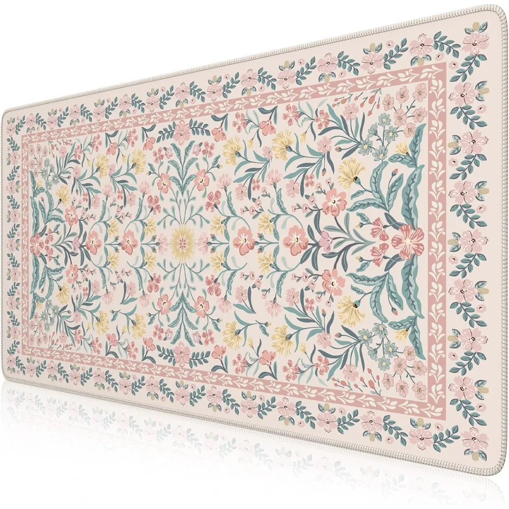 

Pink Floral Desk Mat Large Mouse Pad, Anti-Slip Big Mousepad with Stitched Edges, Computer Mouse Pads for Desktop for Women