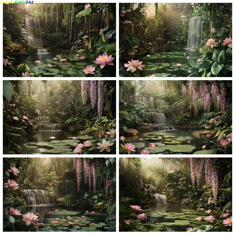 

Lotus Lotus Pond Backdrop For Photography Creek Purple Vine Forest Kids Birthday Party Baby Shower Photocall Background Banner
