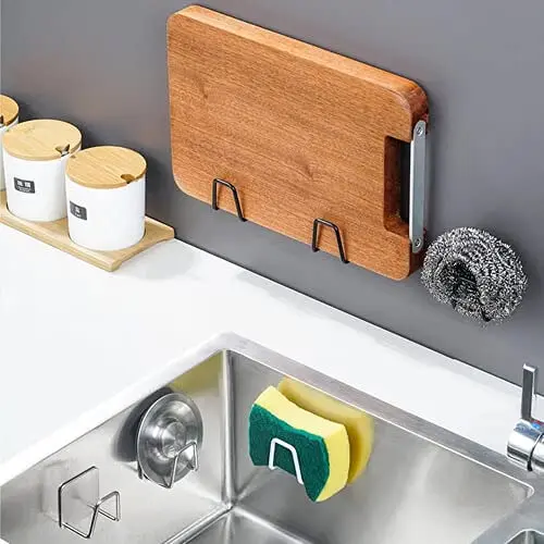 Kitchen 304Stainless Steel Sink Shelf Sponges Storage Holde Adhesive Drain Drying Rack Wall Hooks Storage Organizer Accessories