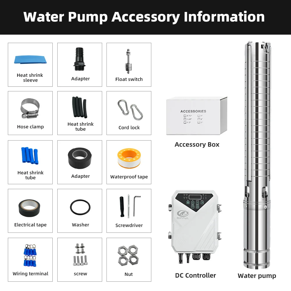 DIFFUL 3 inch DC Solar Submersible Surface Pump Supplier Stainless Steel with External MPPT Controller Farm Irrigation Sprinkler