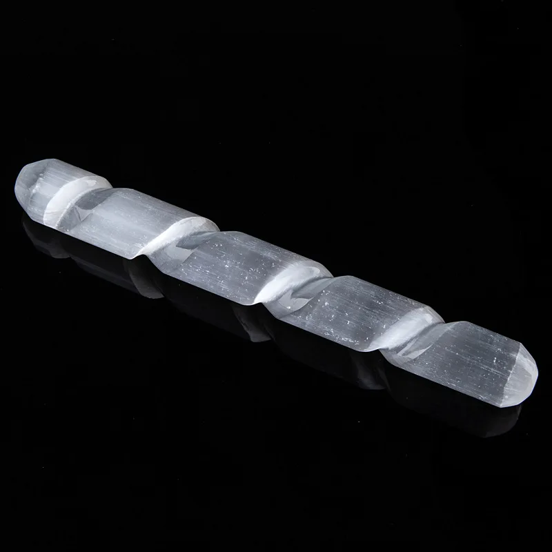 Selenite Crystal Wand Healing Massage Spiral Polished Log Stick Gypsum Cleanse