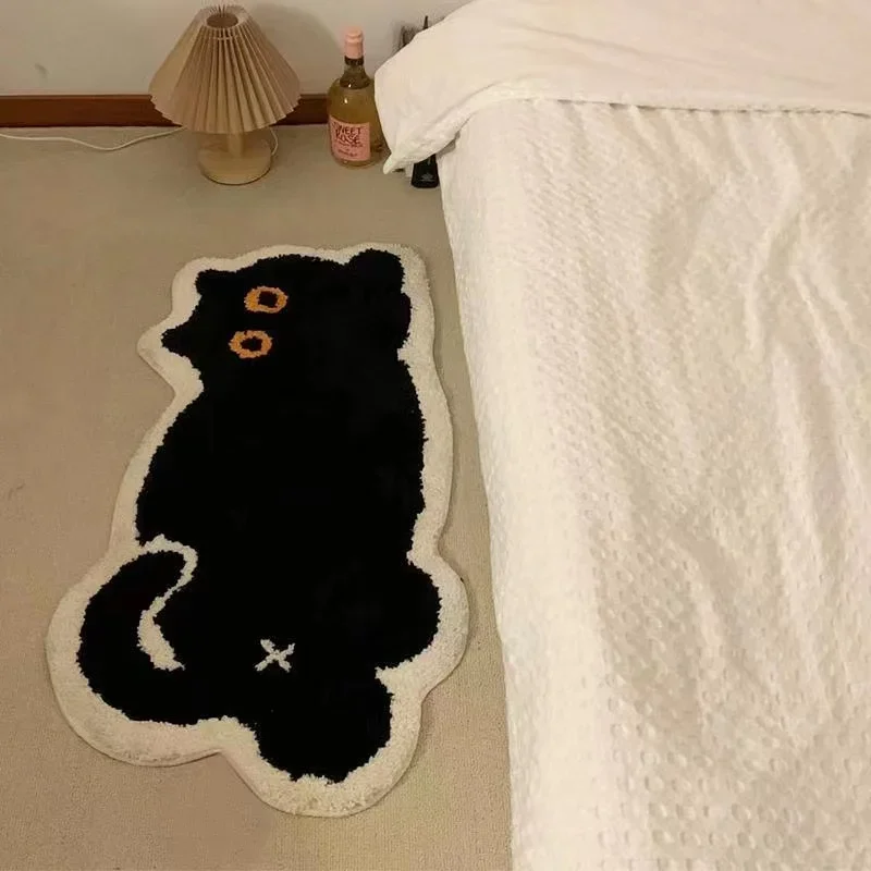 Cute Black Cat Imitation Cashmere Carpet Home Bedroom Bedside Blanket Door Mat Cartoon Ins Living Room Coffee Table Mat