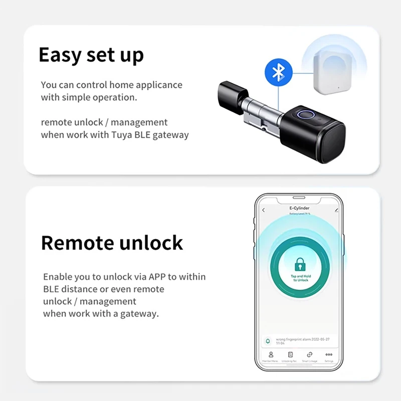 قفل اسطوانة ذكي TTlock/Tuya App G2 Gateway مفتاح ميكانيكي وUSB طاقة الطوارئ بصمة دبوس رمز اسطوانة قفل بدون مفتاح
