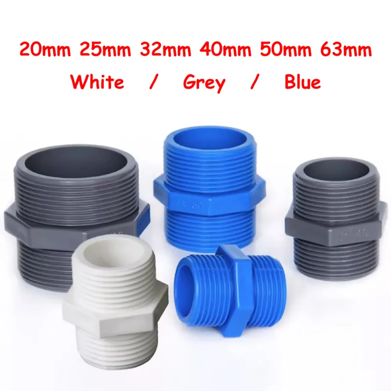 

20/25/32/40/50/63mm Threaded Fittings Equal Nipple Straight BSP Double Male Equal Male Full PVC 1/2" 3/4" 1" 1-1/4" 1-1/2" 2"