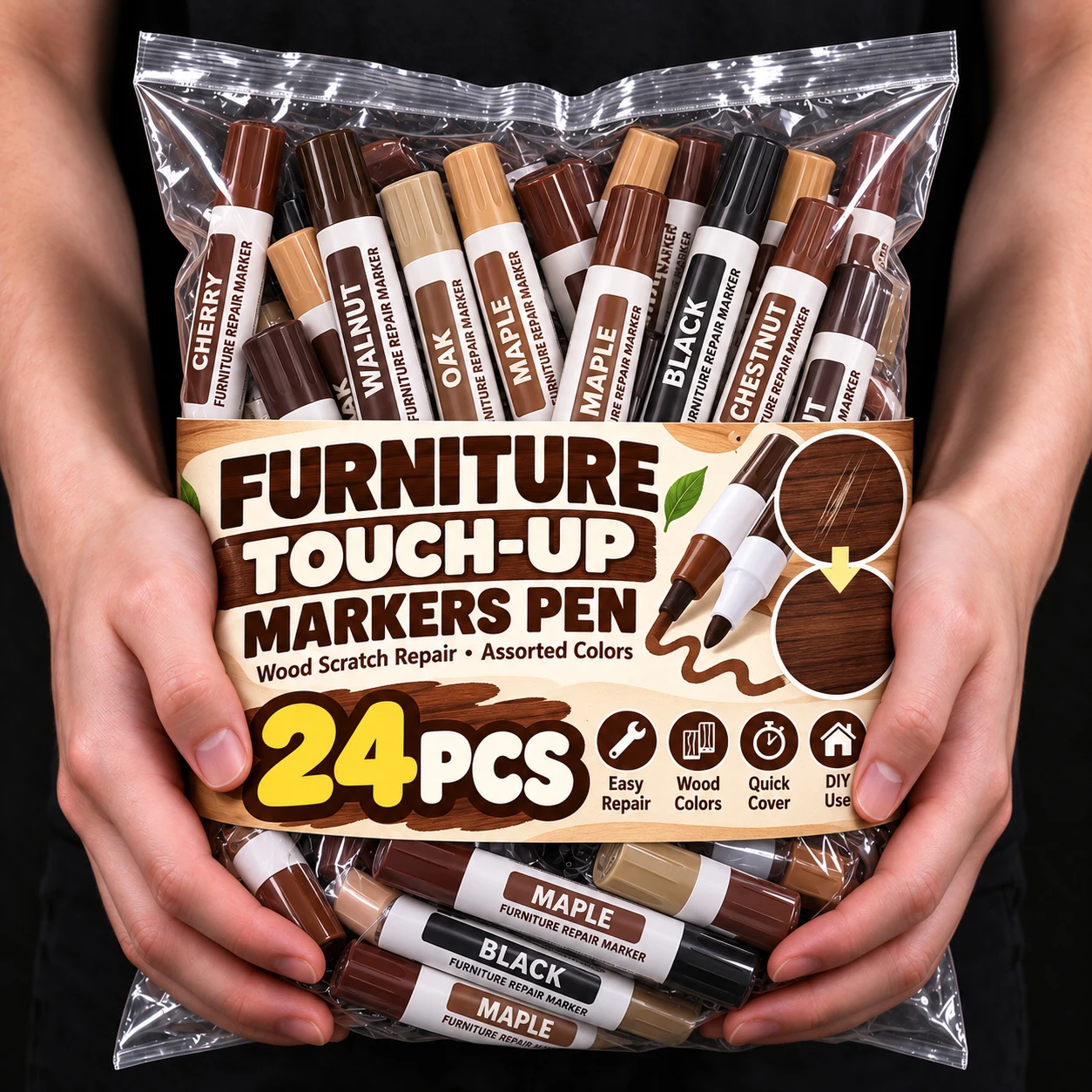 Furniture Repair Markers Wood Touch-Up Marker for Scratches Stains on Floors Cabinets Tables Wood Restoration Pens