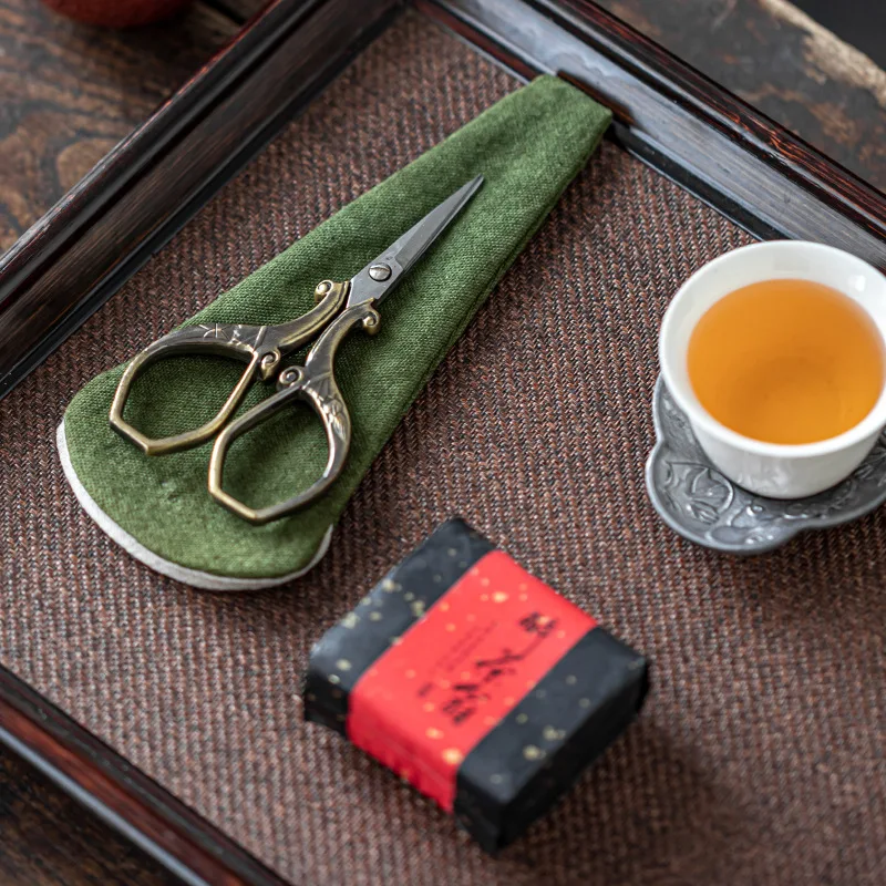 Chinese Style Retro Tea Scissor Storage Bag Protective Sleeve Tie Dye Cloth Pouch Tea Ceremony Accessories Household Tool