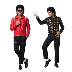 Movie Michael Jackson Beat It Red Jacket Black Coat Wig for Kids Boys Halloween Brithday Christmas Party Costume