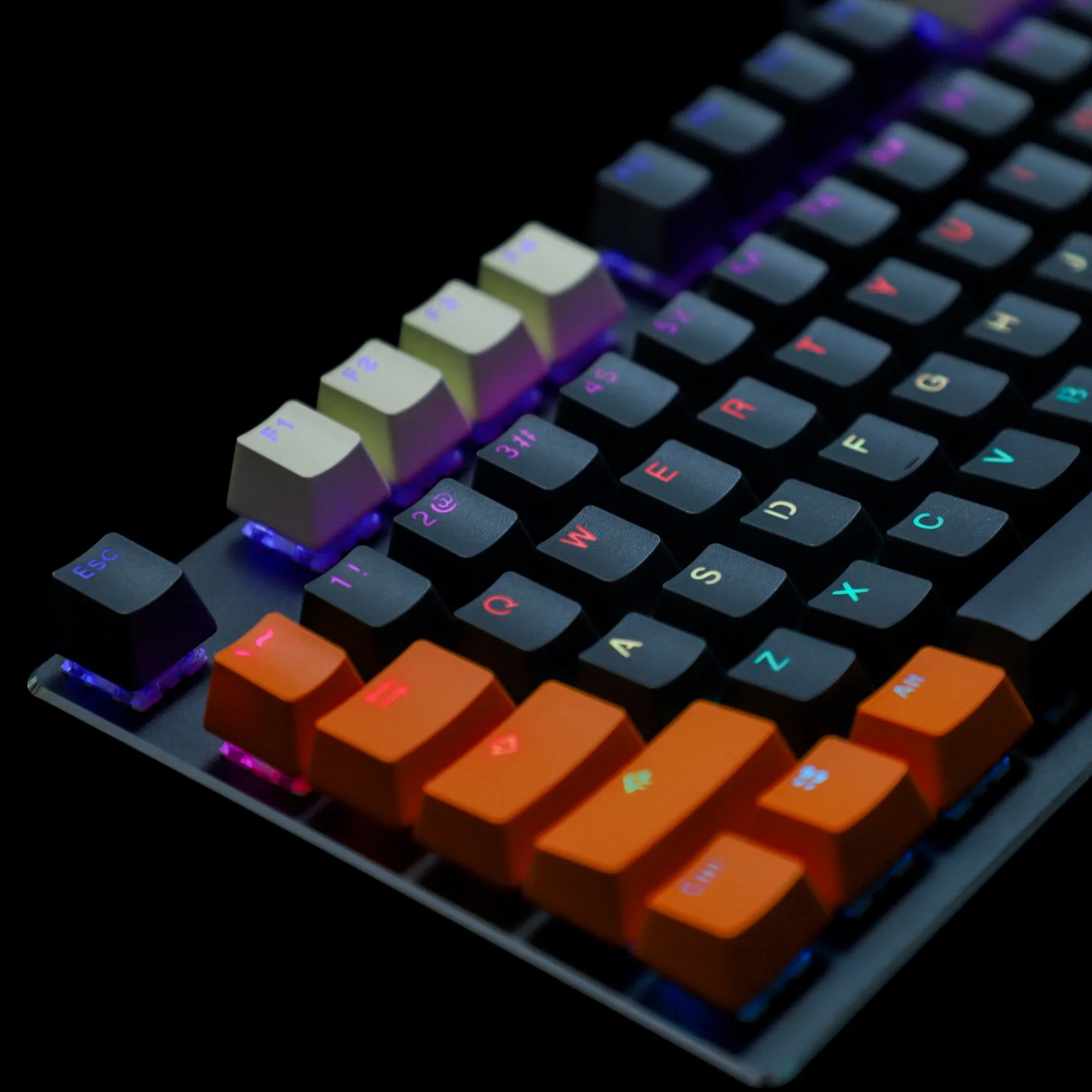 

OEM 124 колпачки для клавиш с двойным выстрелом через PBT, реверсивный карбоновый цвет Майами, колпачки для клавиш ANSI 96 84, 68, 64 для механической клавиатуры