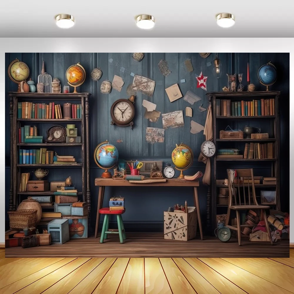 Laeacco-سبورة خيالية للعودة إلى المدرسة ، أقلام رصاص أرضية خشبية ، كتب ، ملصق حفلات ، خلفية صور ، خلفية تصوير