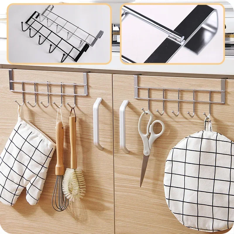 5 Punch-Free Hooks Door Rear Stainless Steel Storage Holder Kitchen Bathroom Cabinet Back Type Coat Towel Hanger Organizer Gifts