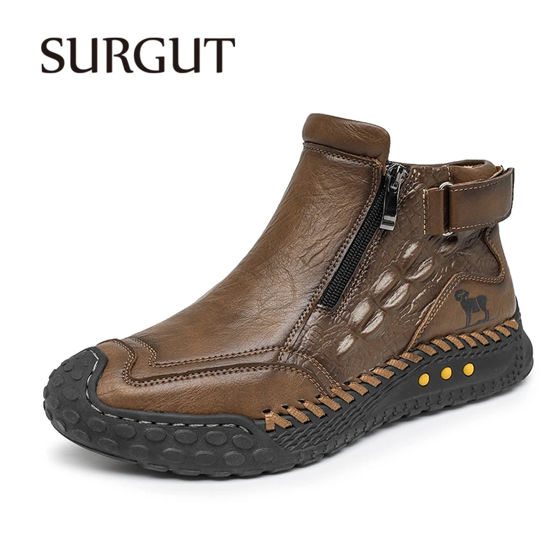 SURGUT Spring Autumn Men Boots Faux Leather Upper Comfortable Foot Feel For Daily Wear Big Size 38-46
