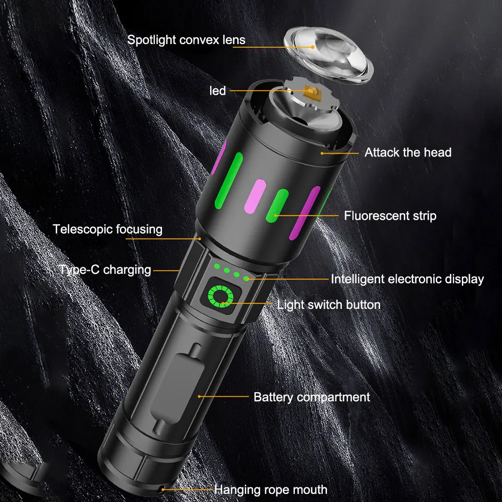 Lanternas LED de alta potência, 3000mAh, tocha super poderosa, 3 engrenagens, lanterna para acampar, ao ar livre, uso de emergência