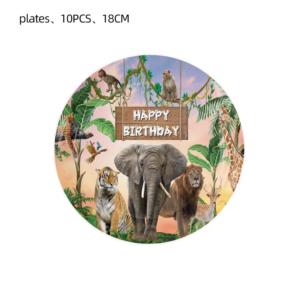 10 Pcs Jungle Animal Birthday Theme Disposable Paper Tableware Tissue Tablecloth Set Party Decoration Supplies Party Supplies