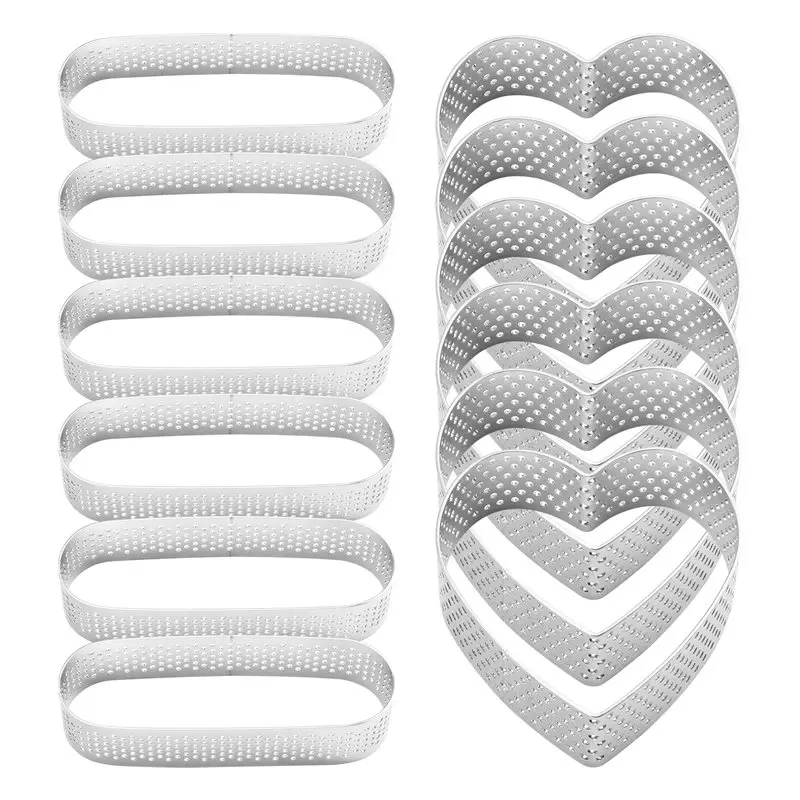 

AA73 12Pcs Cake Rings, 6 Pieces Oval Tart Mould And 6 Pieces Love Shape Tart Mould French Dessert Mousse Cake Ring