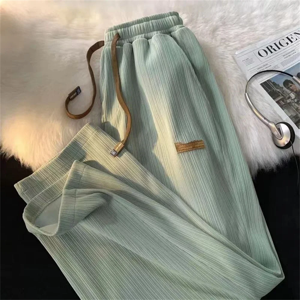 Ins Fashion Summer Thin Casual Ice Silk Straight Leg Pants Oversize Loose Versatile Men Korean Wide Leg Pants Boys Streetwear