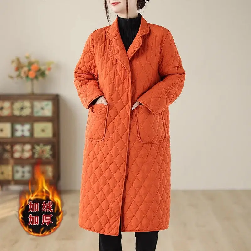 2023 Herfst/Winter Grote Maat Dameskleding Retro Losse, Effen Kleur Colorkraag Gewatteerd Katoenen Jas Mama 'S Coat Z3712