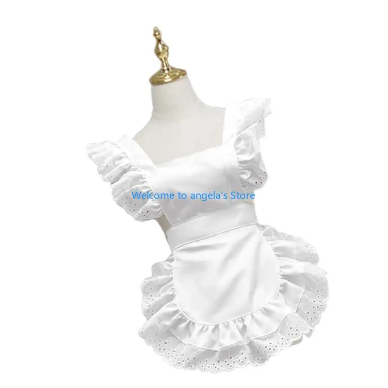

X4YC Ruffled Waist Apron Halloween Maid Costume Accessories Kitchen Cooking Apron