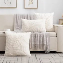 1pc Rabbit Fur Jacquard Leaves Home Accessories Living Room SofaBedroom Contemporary Style Geometric Zipper Pillow Case Does