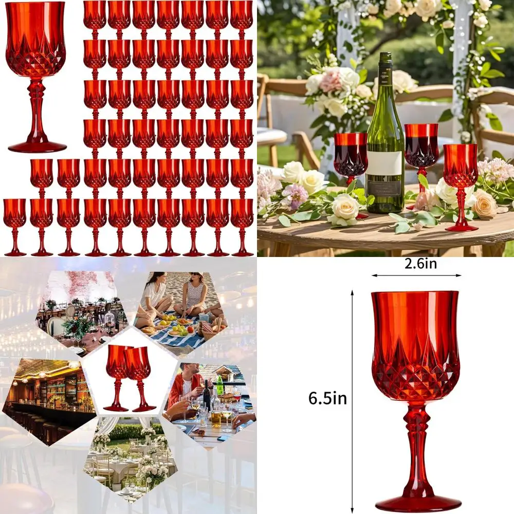 

Красные пластиковые бокалы для вина на ножках — упаковка 48 штук для вечеринок, свадебных приемов, больших мероприятий, пластиковые бокалы для питья для празднований