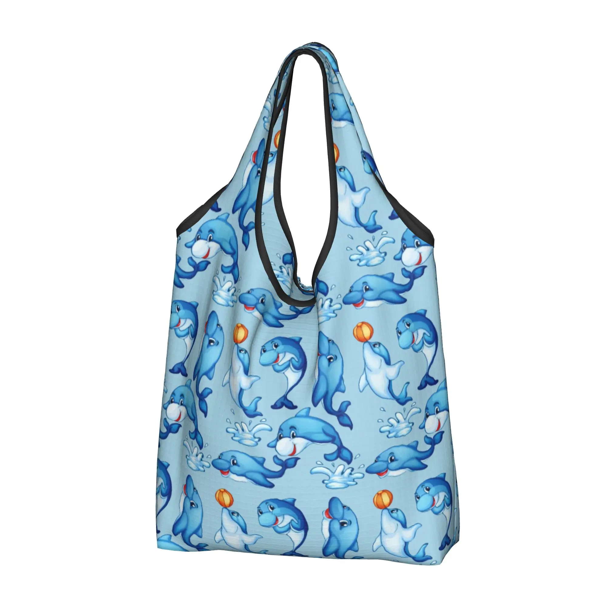 Funny Print Funny Colourful Creative Dolphins Printed  Shopping Tote Bags Portable Shoulder Shopper  Handbag