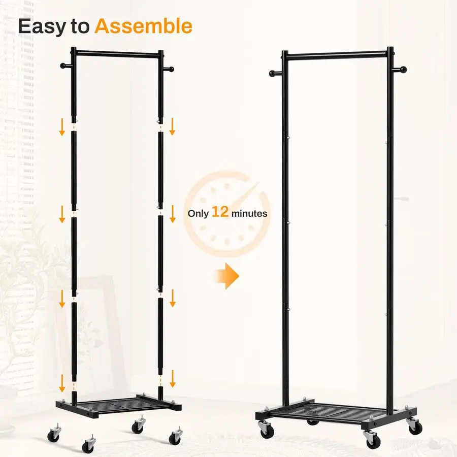

Small Clothes Racks for Hanging Clothes Clothing Rack with Wheels 60 Metal Garment Rack with Shelves Portable Rolling Wardrobe R
