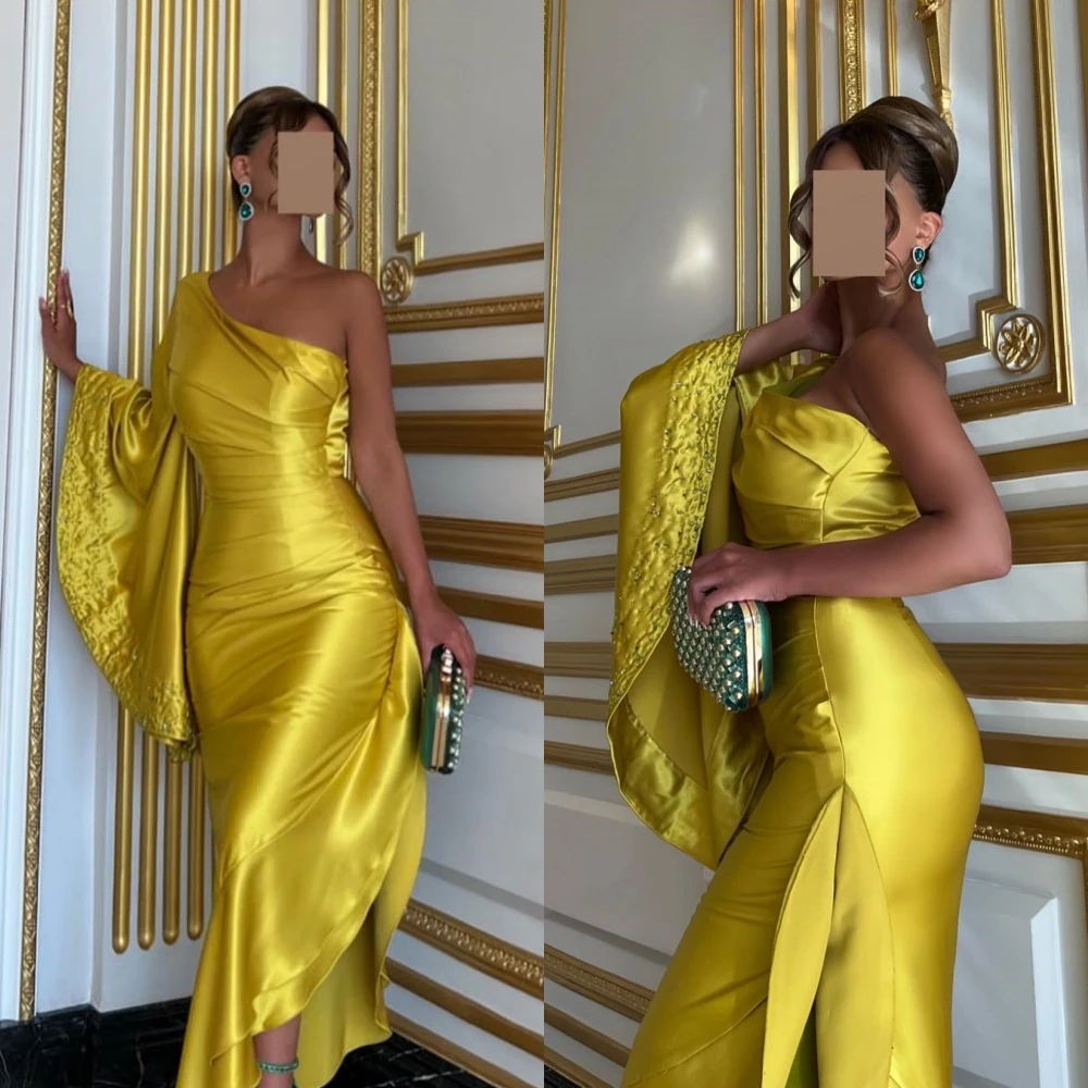 

Customized Ball Fashion Customized One-shoulder Mermaid Quinceanera Dresses Hugging Anke Length Skirts Satin Prom Вечернее Плать