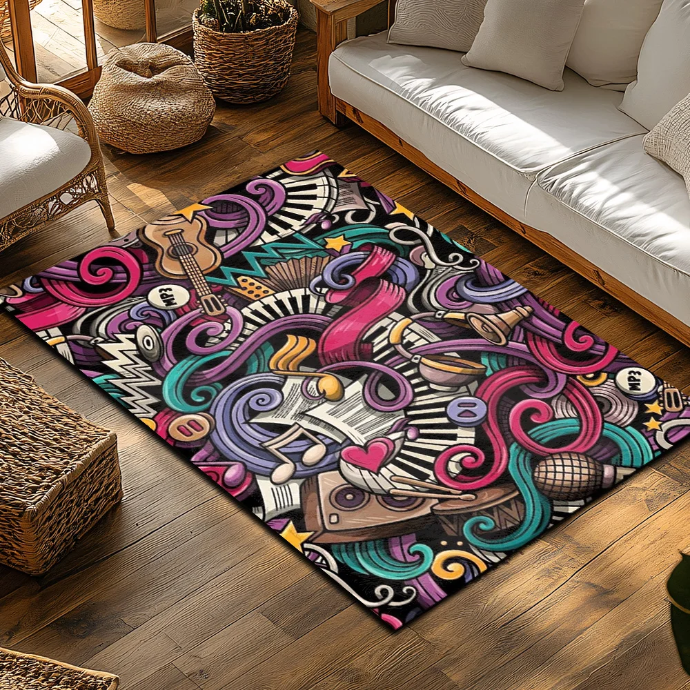 뮤지컬 노트 러브 프린트 러그, 핑크 퍼플 블루 예술적 - Home Textiles Notes 리뷰 및 가격