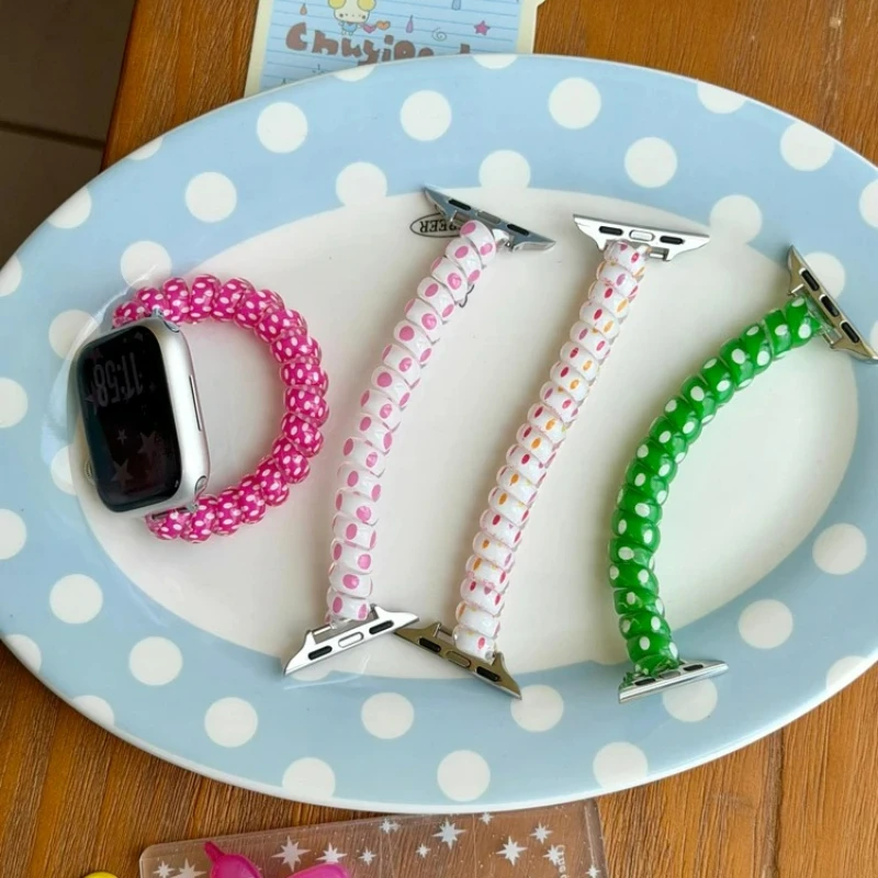 Sweet Polka Dot Elastic Strap for Apple Watch Series 11 10 9 8 7 SE 41mm 45mm 40mm 44 42 46 49 Girl Hair Band Bracelet Accessory