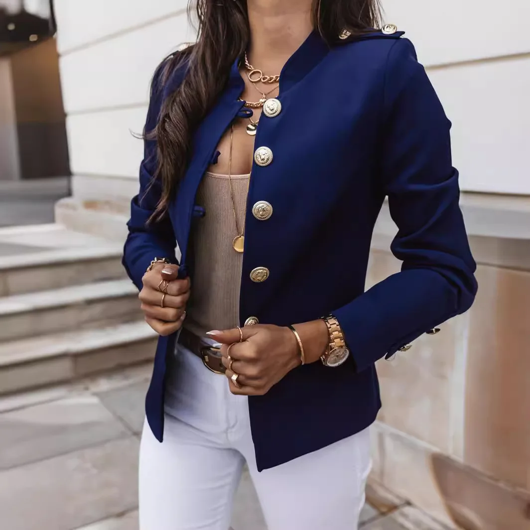 2025 Women's Clothing Jackets European and American long sleeved slim fitting breasted small suit short jacket Jackets Coats