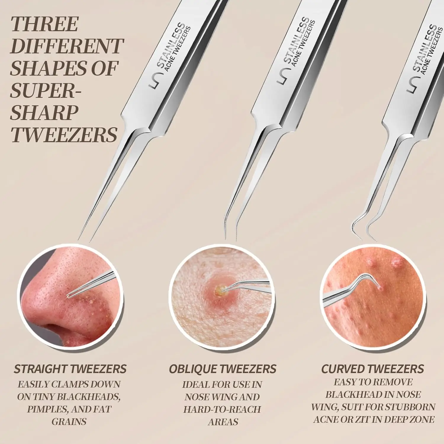 9個のプロフェッショナルな黒ずみ除去ピンセットとニキビ除去ツールキット、女性用ステンレス鋼黒ずみ除去ツール