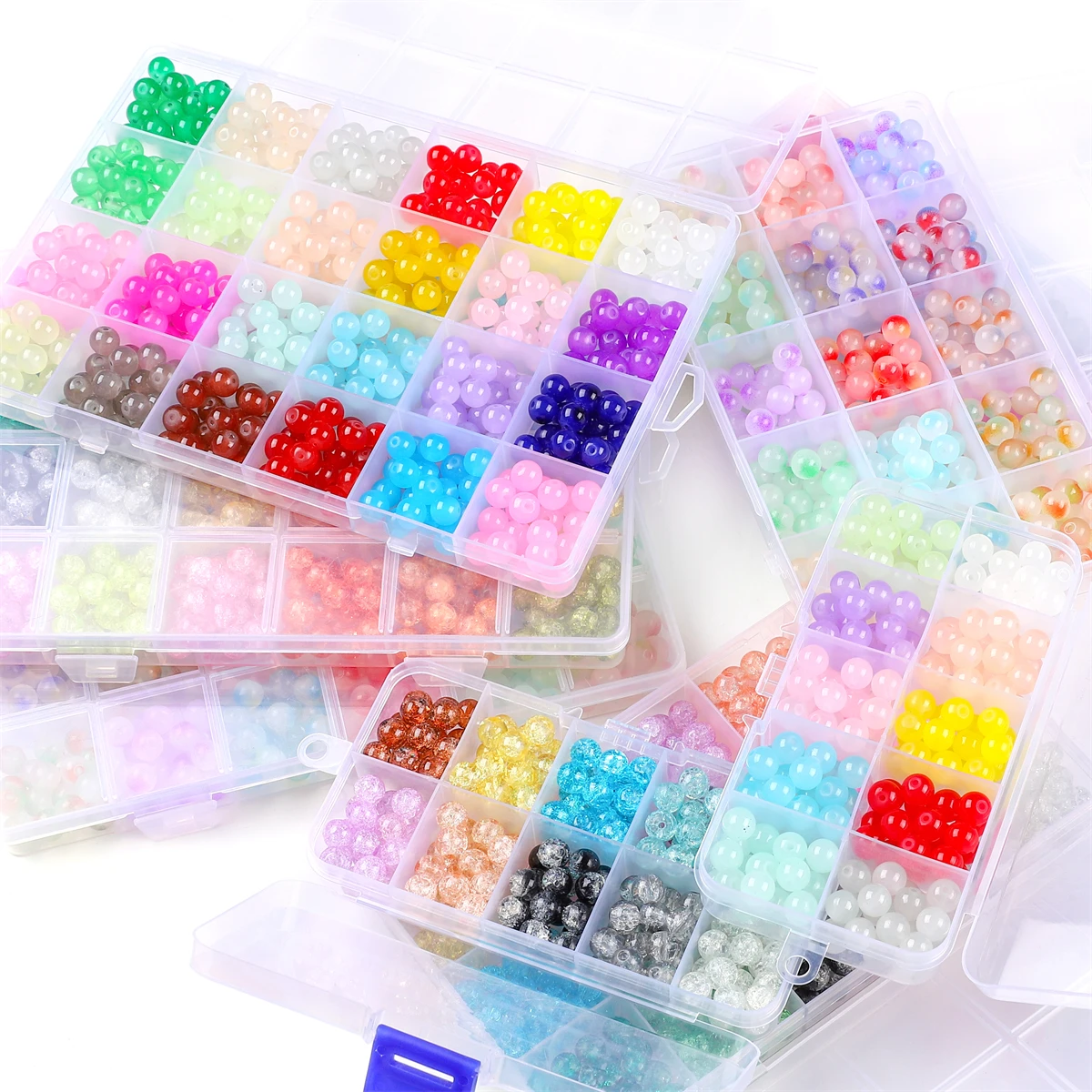 

10/15/24 Grid Box 8mm Solid Color Glass Beads Glass Jelly Double Round Beads Set For DIY Bracelet Necklace Accessories 20pcs/gri