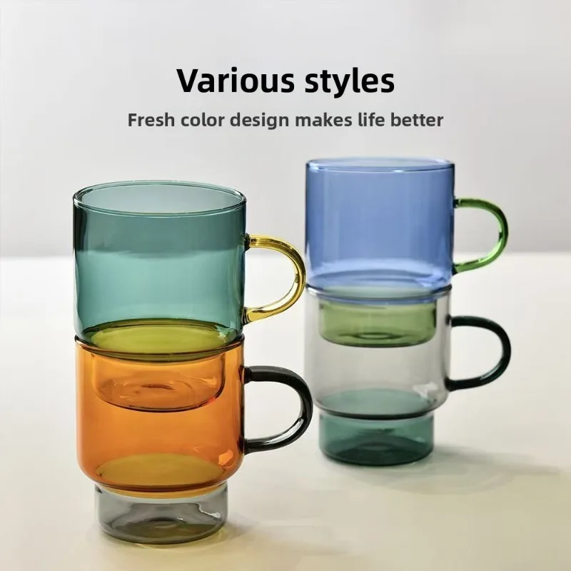 300ml Stackable Heat Resistant Glass Cup Creative Double Layered Insulated Coffee Cup Colorful Home Office Portable Glass Cup