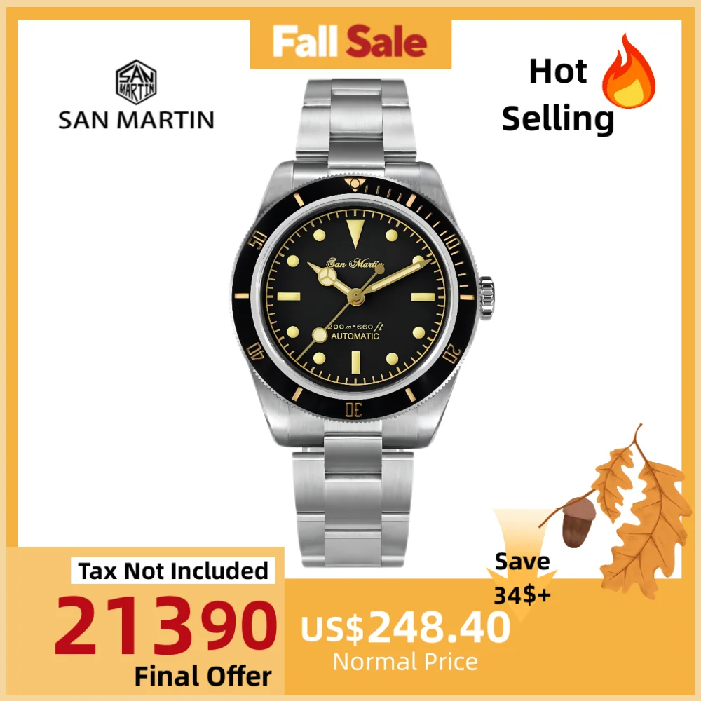 

San Martin 38mm 6200 Diver Watch For Men Timepiece NH35 Automatic On The Fly Adjust Clasp Sapphire BGW-9 Luminous 20Bar SN0004GA