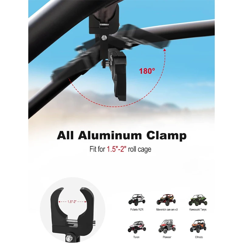 Regulowane lusterko wsteczne centralne UTV SXS RZR z aluminiową zaciską pasujące do rolki 1,5"-2" dla Polaris RZR Kawasaki