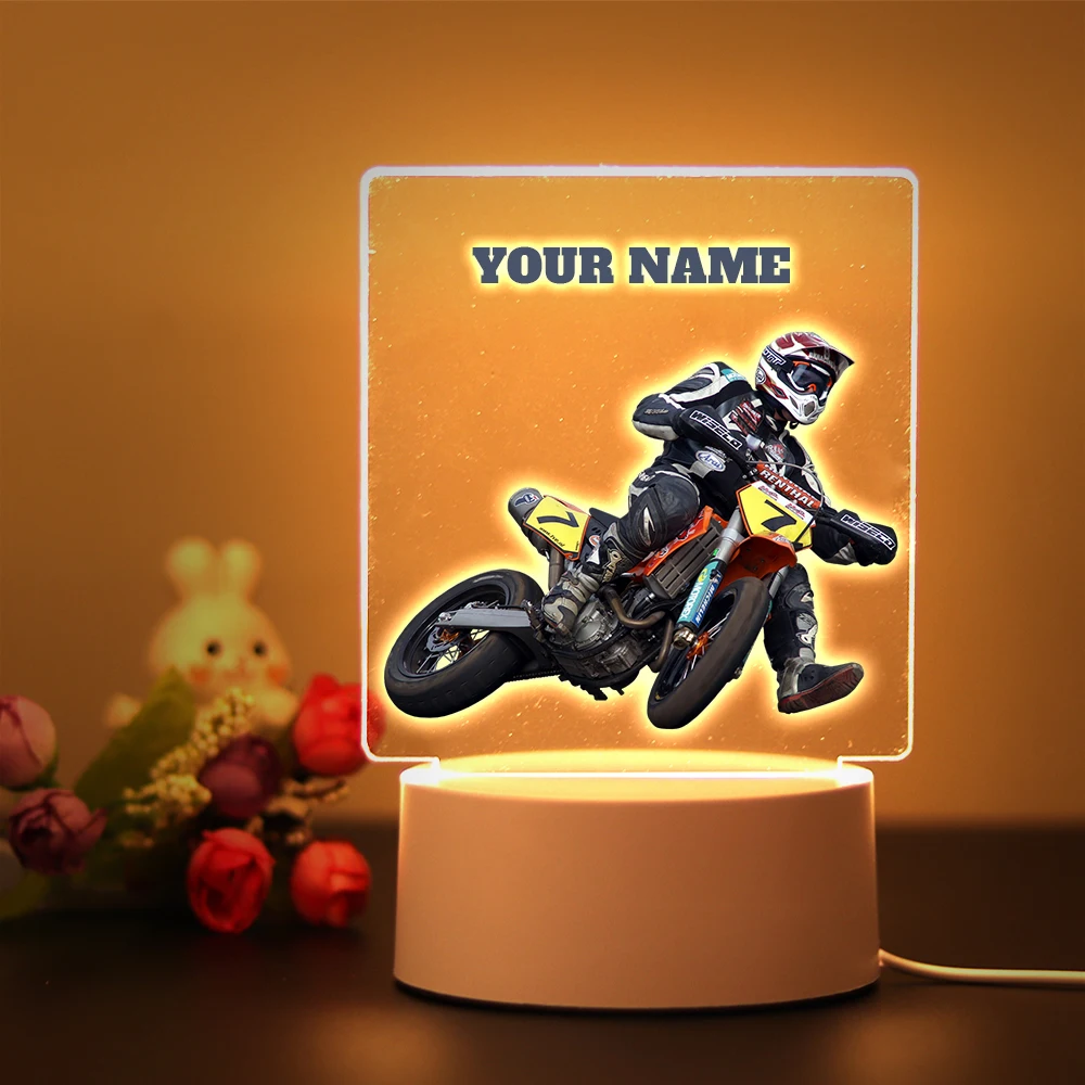 Imagem -02 - Motorcycle Race Night Light para Crianças Personalize Moda Nome Personalizado Decoração da Mesa do Quarto Lâmpada do Motor Presente de Aniversário