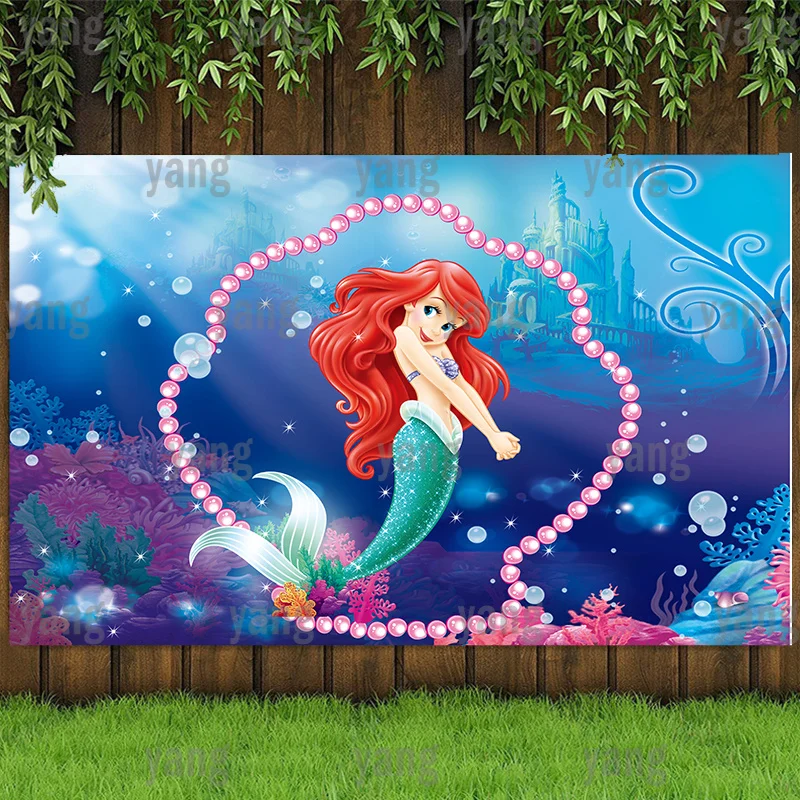 Disney Sirenita Ariel Rosa perla princesa submarina Castillo de boda telón de fondo de burbujas niñas fiesta de cumpleaños pancarta de fondo