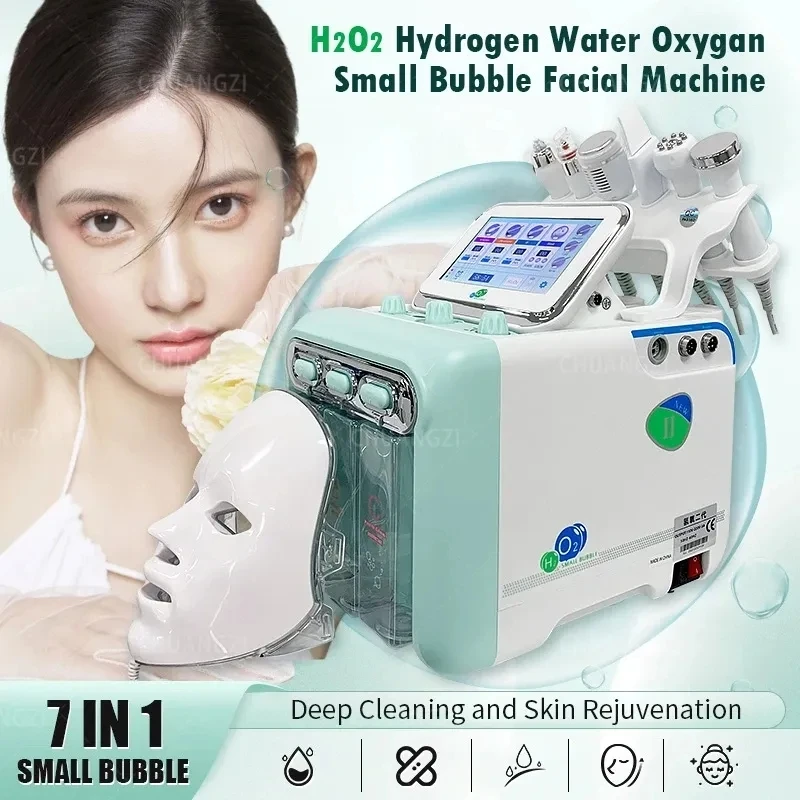 7 in 1 Hydrogen Small Bubble Facial Beauty Machine H2O2 Hydro Dermabrasion Rejuvenation Tightening Skin Face Spa For Salon