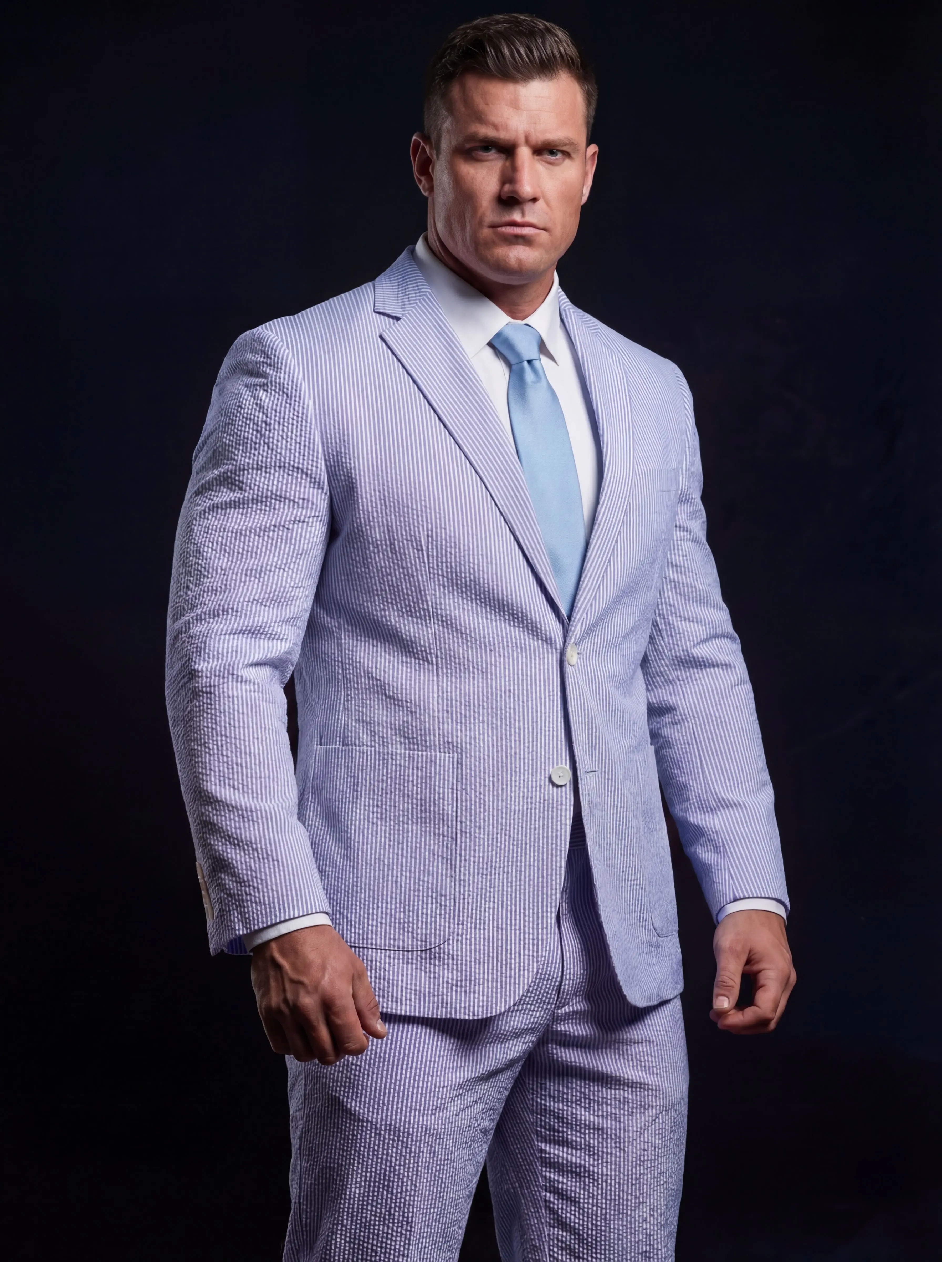 

Classic Striped Seersucker 2 Piece Summer Suit Men Non Iron Lightweight Blazer Pants Multi Occasion Daily Attire