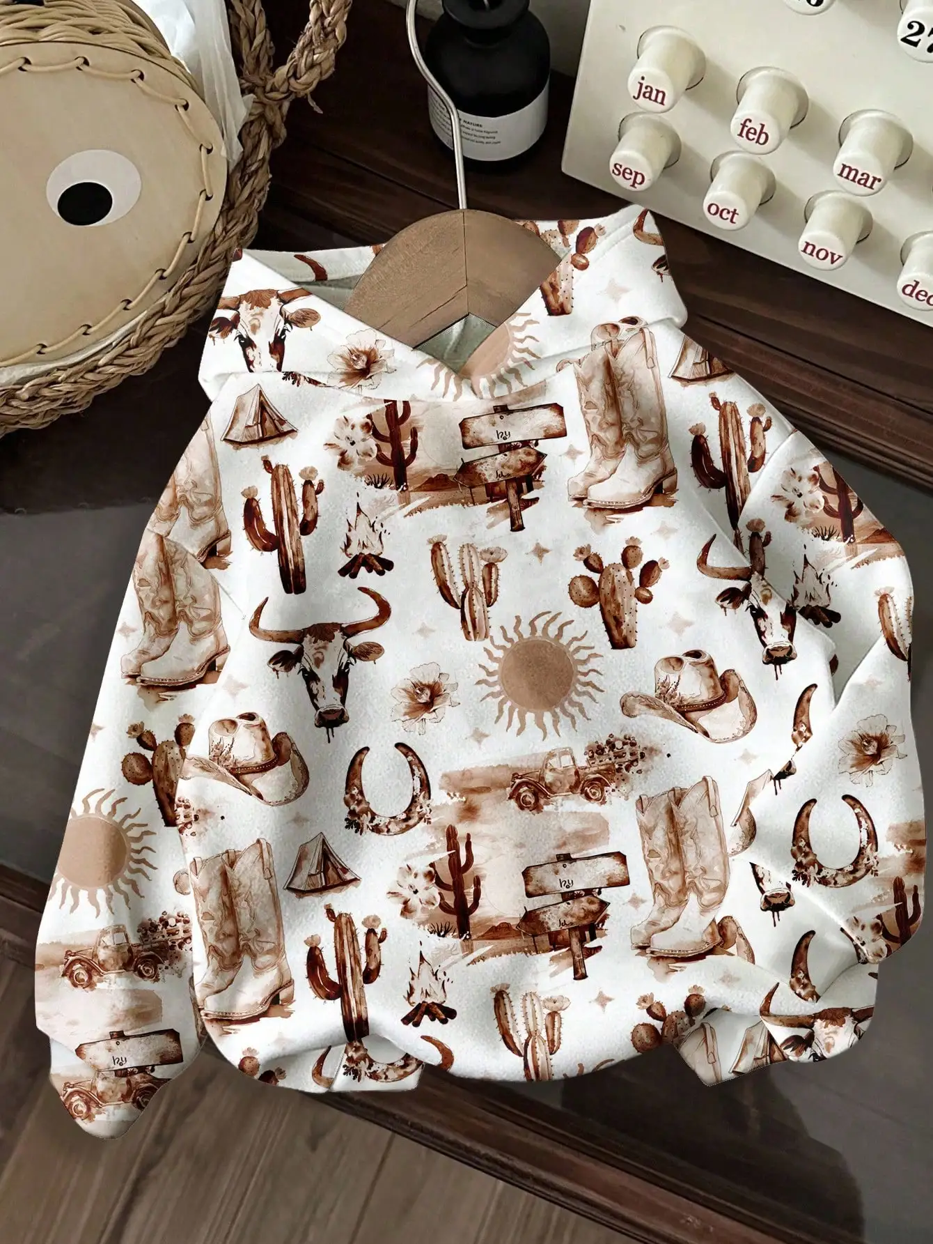 

Винтажный свитшот с капюшоном с ковбойским принтом в западном стиле, подходит для осени/зимы.