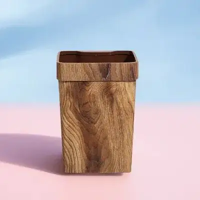 

Wood Grain Trash Can Plastic Waste Bin Large Opening Bedroom Bathroom Kitchen Rubbish Container Household Office Garbage Can